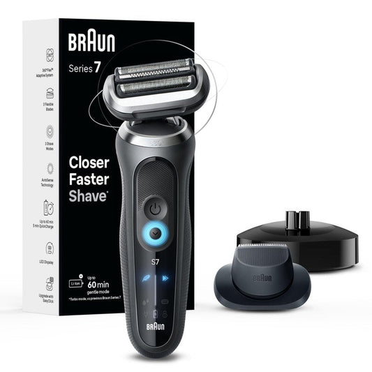 Braun Series 7 Electric Shaver for Men, Wet & Dry Foil Razor, Precision Trimmer Attachment, Charging Stand, Travel Case, Space Grey 7127cs