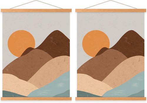 Benjia Magnetic Wood Poster Frames - 2 Pack for 24x36, 24x18, 24x30 Artwork Display | Wall Hanging Decor