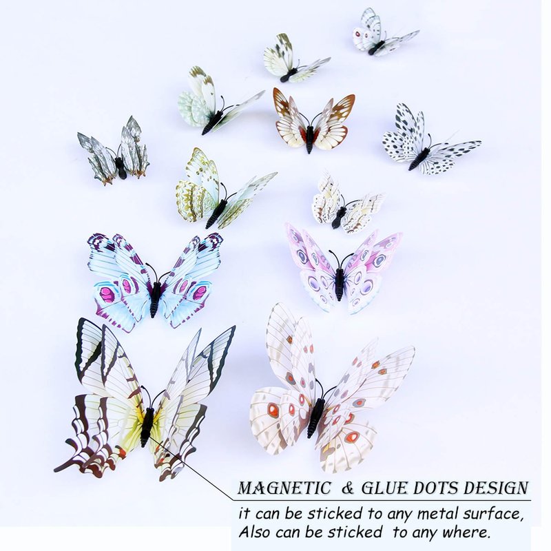 OPSEAM Butterfly Wall Decor 24/48 PCS, 3D Butterflies Stickers for Party Decorations with Magnets (White, 24)