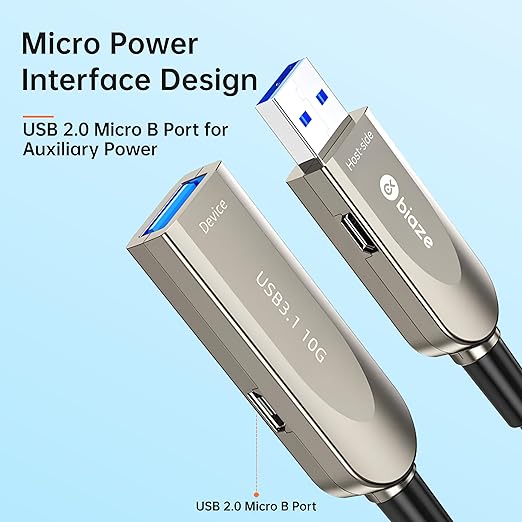 biaze Active Optical USB 3.0 Extension Cable Fiber Optic Type A Male to Female USB Extension Cord USB Extender 5Gbps Data Transfer for Webcam,Gamera, USB Hub, Keyboard, Hard Drive, Printer(50ft)