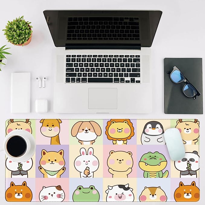 NIYLYNSYN Mouse Pad Large Cute Animals Non-Slip Game Desk Mat with Stitched Edge Laptop Keyboard Desk Pad for Work Home Gaming (35.4 x 15.7 Inches)