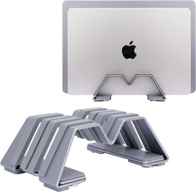 Psitek Adjustable Dual Vertical Laptop Stand - Supports 2 Devices Holder, Fit for All Laptops(10-30mm Thickness) - Fashion Design, Adjustable Width, Anti-Slip & Scratch-Resistant, Patented Design