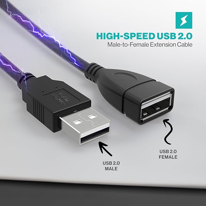 LORDTRONICS 5FT USB Extender Cable Male to Female USB A Male to USB A Female 2.0 Data Transfer and Charging Adapter for TV, PC, Laptop, PlayStation, Xbox, Flash Drive for Multiple Devices
