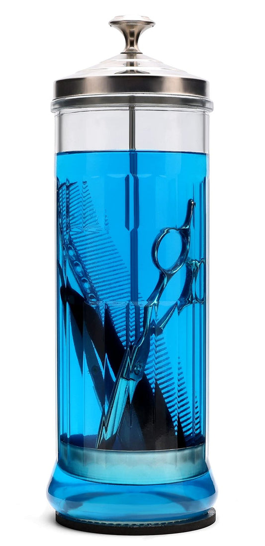 ZIBARBER Glass Disinfectant Jar, 50 Oz Large Sterilizing Jar for Manicure & Pedicure Implements, Salon Barber Tools - 11.7"H x 3.8"W
