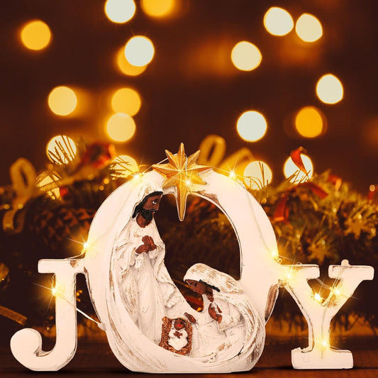 Soaoo Christmas Nativity Scene - LED String Lights & Holy Family Figure Set | Indoor Tabletop Decor (Black)