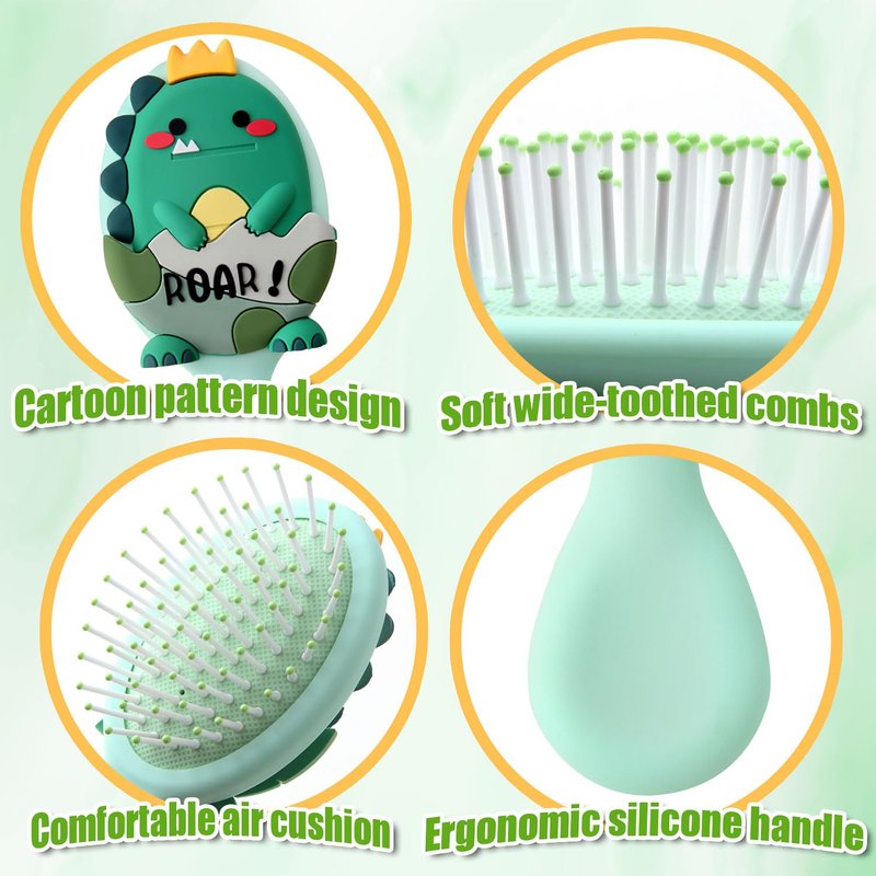 mini hair brush for kids, small toddler Hairs Brush, travel hair brush for Boys and Girls Baby ，Detangler Brush for Wet or Dry Thick or Curly Natural Straight (green)