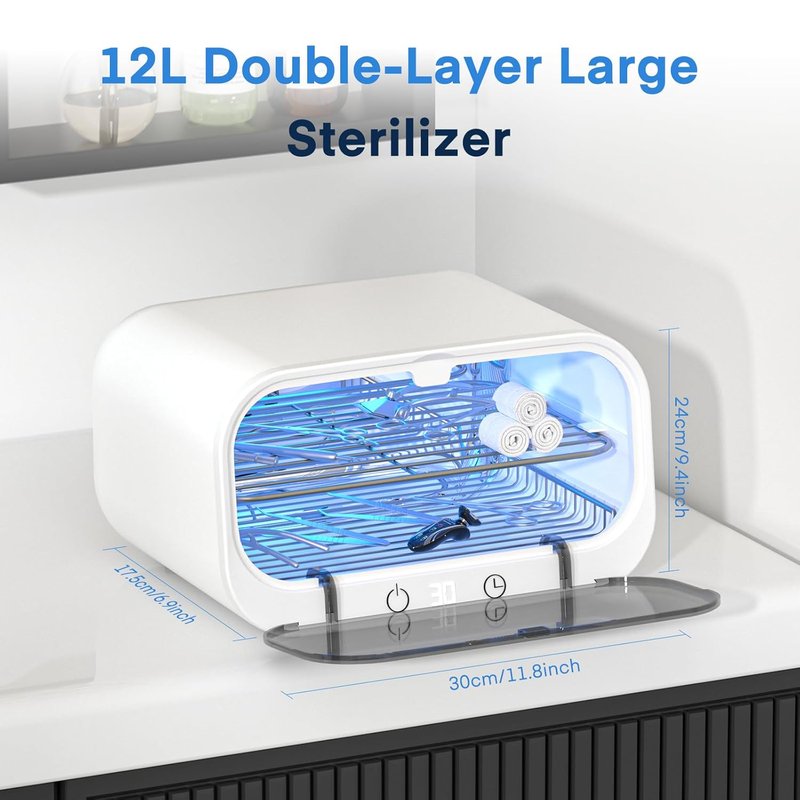 Yofuly Sterilizer - 12L Double-Layer Nail Tool Cleaner | Multi-Functional Cleaning Cabinet for Salons & Home Use