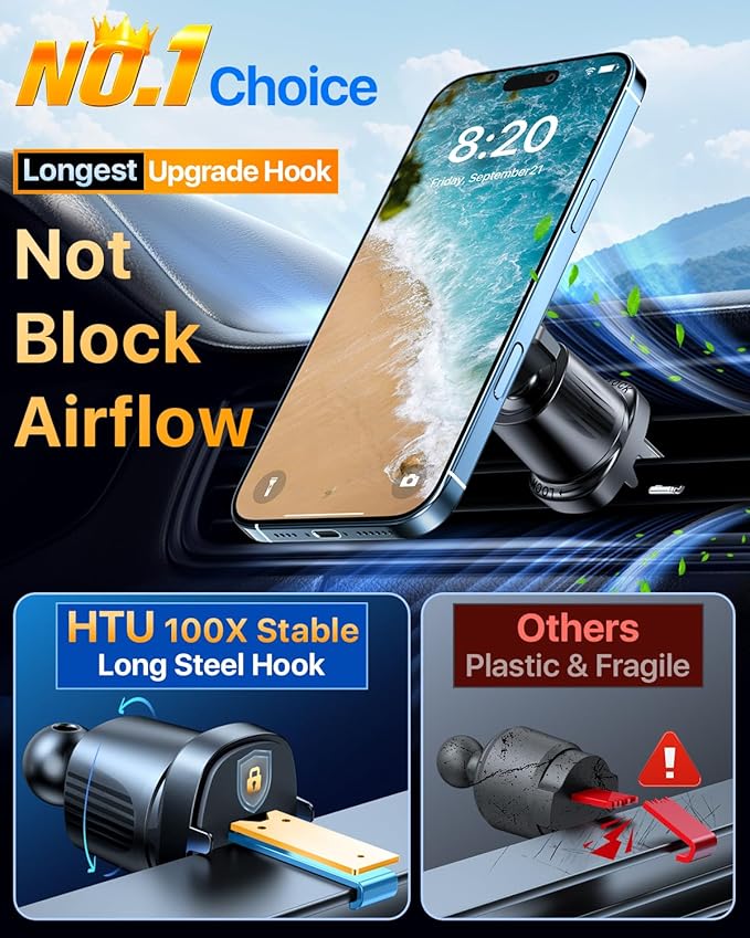 【Military-Grade】HTU for MagSafe Car Mount【Upgraded Strongest Suction】Magnetic Phone Holder Cell Stand for Dashboard Windshield Vent,Truck Cradle for iPhone 17 Pro Max 16 15 14 13 12 Tesla, Navy Blue