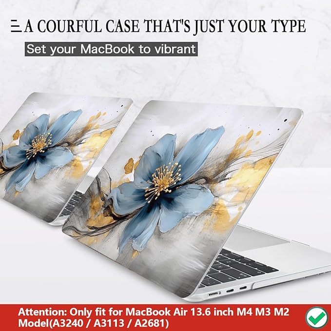 CISSOOK for MacBook Air 13.6 inch Case 2026 2025 2024 2023 2022 Release Model A3240 A3113 A2681, Hard Shell Cases with Keyboard Cover Type C Adapter for MacBook Air 13 M2 M3 M4 M5, Retro Golden Floral