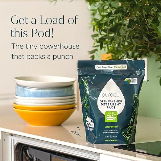 Puracy Dishwasher Pods, Dishwasher Detergent, Free & Clear Dish tabs - Enzyme-Powered, Spot & Residue Free - TikTok Trend Items, Must Haves from TikTok Made Me Buy It (Free & Clear, 50 Count)