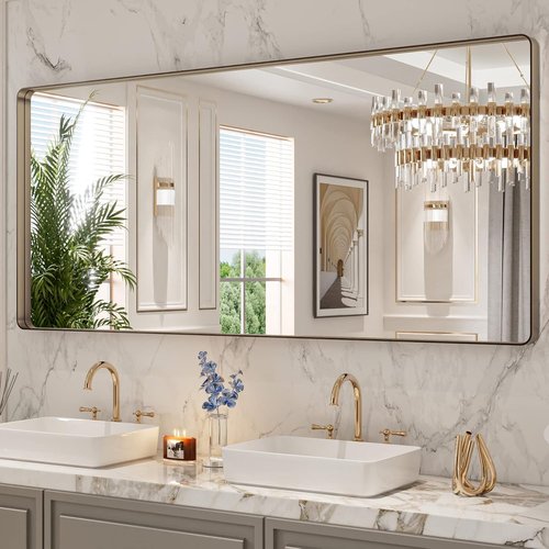 LOAAO Bronze Bathroom Mirror - 72”x32” Rounded Rectangle with Anti-Rust Metal Frame | Hangs Horizontally or Vertically