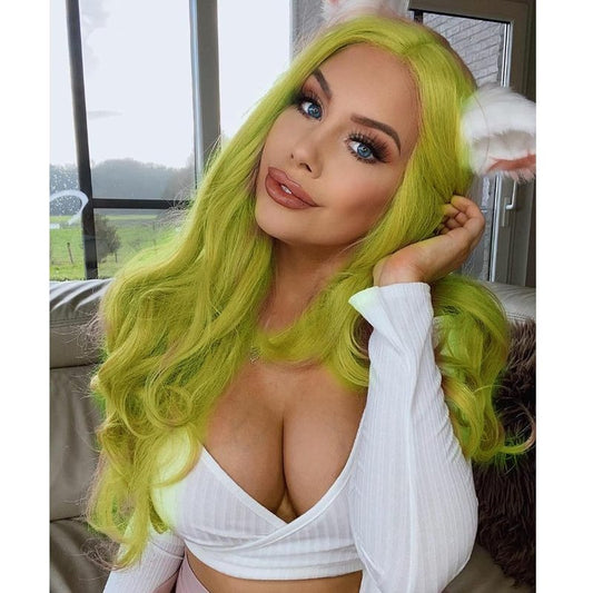 Yellow Green Lace Front Wig for Women - Long Wavy Synthetic Hair | Realistic Glueless 24-Inch Cosplay Style