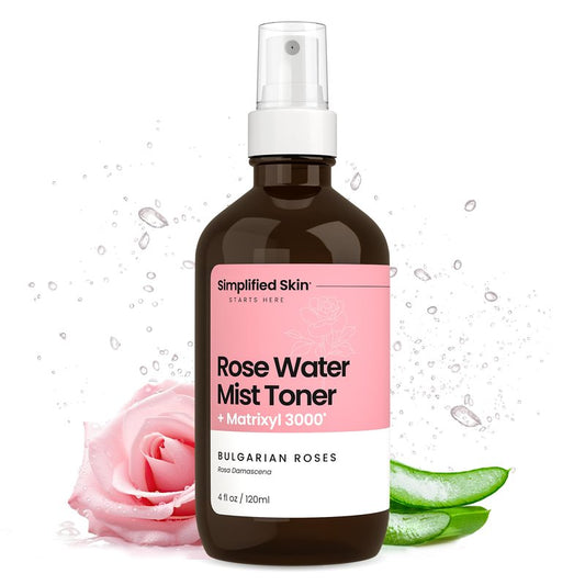 Rose Water Spray for Face with Matrixyl 3000, Glycerin & Aloe Vera - Rosewater Face Mist & Toner - Hydrates, Reduces Fine Lines & Boosts Collagen Production - 4 Fl Oz
