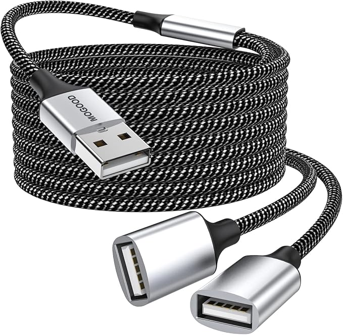 USB Extension Cable,USB A Male to 2 Female Extension Cord Durable USB Splitter Cable Nylon Braided Fast Data Transfer Compatible with Printer, USB Keyboard, Flash Drive, Hard Drive, Playstation
