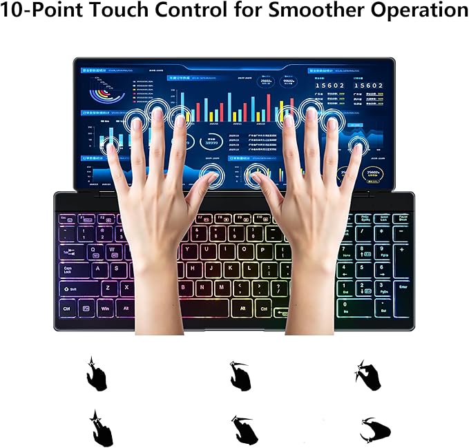 12.8" Portable Touchscreen Keyboard Monitor Stretched Bar Screen Extender with Silent Keyboard Foldable Mini RPi Display Type-C USB-A Monitor for Macbook Laptop Windows Desktop Mini PC (12.8 inch)