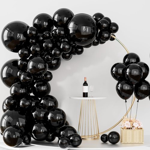 Labeol Black Halloween Balloons - 151PCS Latex Balloon Garland Kit | 5-18 Inch for Parties & Events