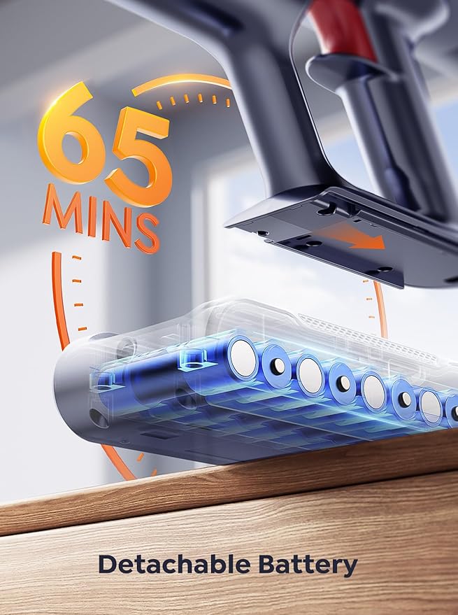 Cordless Vacuum Cleaner, 600W 50Kpa 65Mins Vacuum Cleaners for Home, Stick Vacuum with Self-Standing, Touch Screen, Vacuum Cleaner with Charging Station for Hard Floor Carpet Car Pet