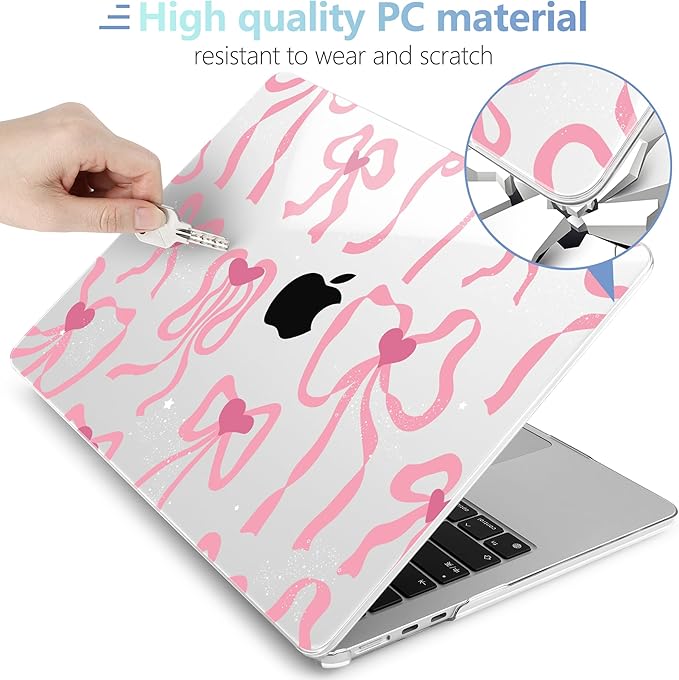 MEEgoodo for M5/M4/M3/M2 MacBook Air 15 inch Case 2026 2025 2024 2023, Case Fit Model (A3448/A3241/A3114/A2941) for MacBook Air 15.3 inch, Coquette Ribbon Bow