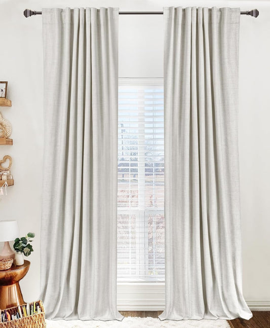 Skiennix 100% Blackout Linen Curtains - Thermal Insulated Drapes for Bedroom | 50" W x 80" L, Beige