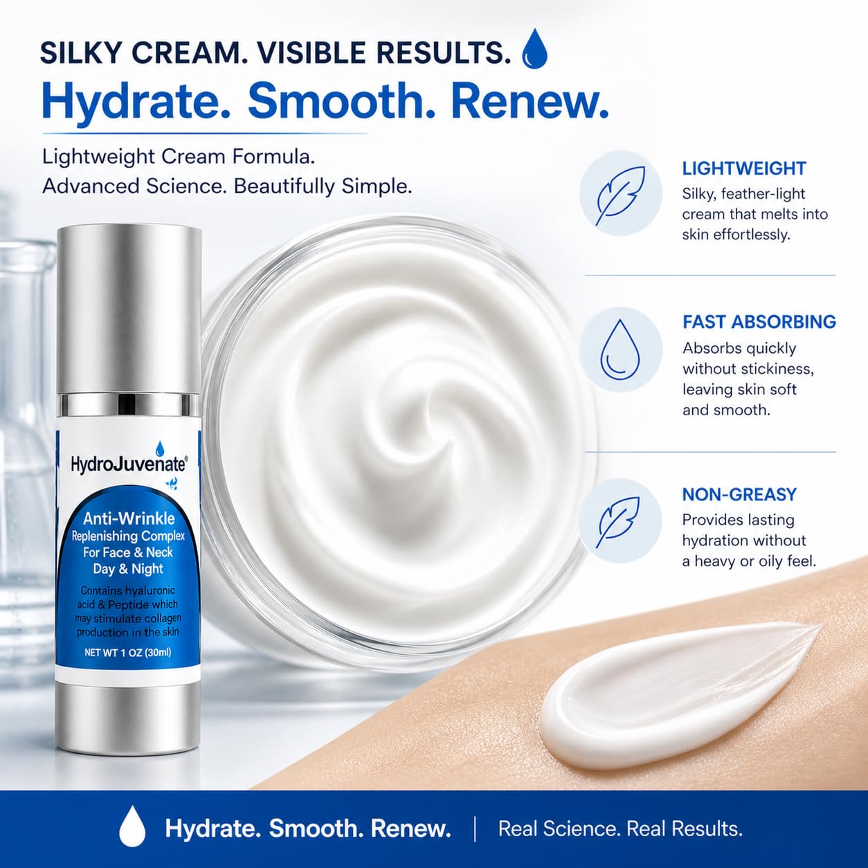 Hydrojuvenate® Anti-Aging Face Serum –Hydrates & Smooths the Look of Fine Lines | Hyaluronic Acid + Peptides | Lightweight, Fast-Absorbing Wrinkle Serum 30 ml