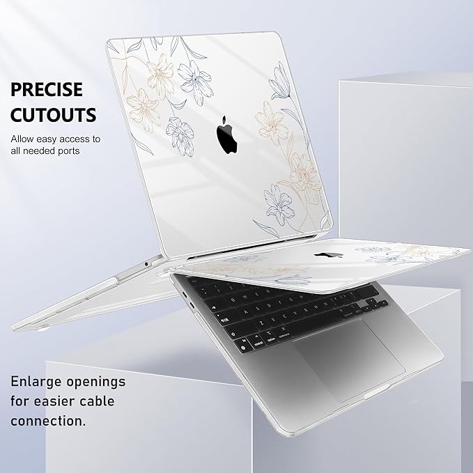 Lepeoac Case for MacBook Pro 13 inch Case M2 2022-2016 A2338 M1 A2251 A2289 A2159 A1989 A1708 A1706, Plastic Hard Shell + Keyboard Cover + Dust Plug, Floral