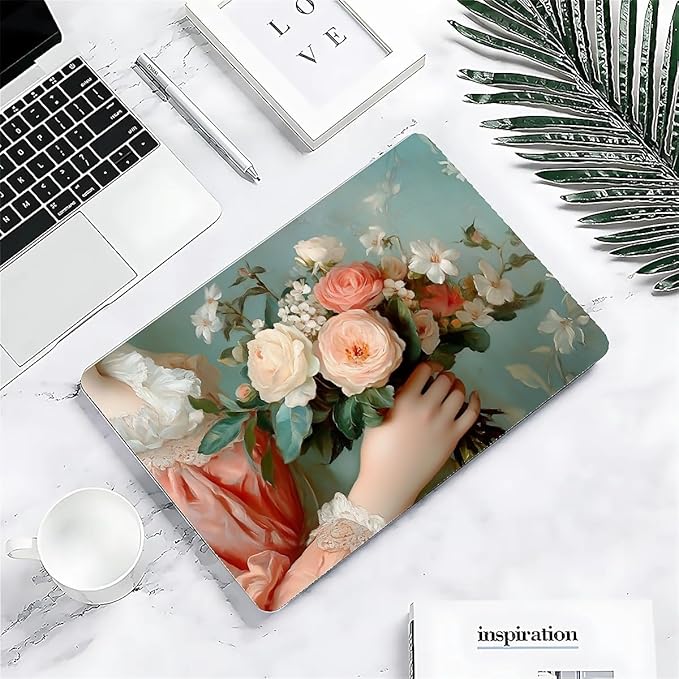 COTAIL Compatible with MacBook Air 13.3 13.6 Inch Case 2022 2021 2020 2019 Plastic Hard Shell Case Cover,13.6 Air (A2681) M2 2022, A Lady with Flowers