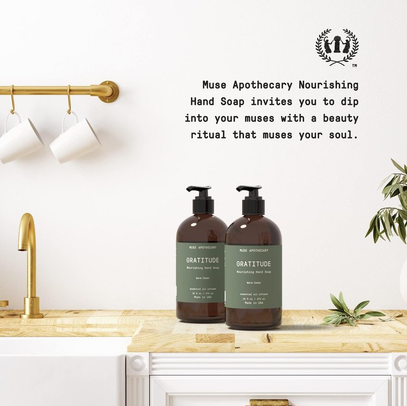 Muse Apothecary Hand Ritual - Botanical Collection - Aromatic and Nourishing Hand Soap, Infused with Natural Aromatherapy Essential Oils - 16 oz, Warm Cedar, Pack of 3
