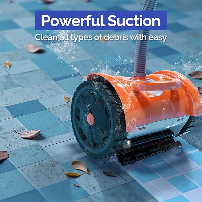 VINGLI Pool Vacuum Cleaner, Automatic Pool Sweeper for Ground&Inground Pools, Suction Side Wall-Climbing Sweeper with 39.6ft Tangle-Free Hose (Rich Orange&Gray)