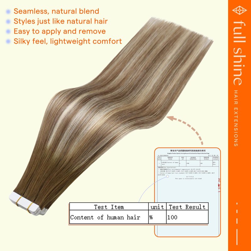 Full Shine Tape in Hair Extensions Human Hair 18 Inch Hair Extensions Tape in Color Dark Brown 3 Fading to 8 and 22 Tape in Hair Extensions 20Pcs 50Grams Balayage Tape Extensions For Women