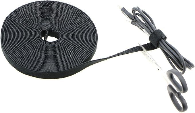 Saisn Reusable Fastening Tape Cable Ties 3/4 Inch Double Side Hook Roll (25 Yard, Black Upgraded Version)