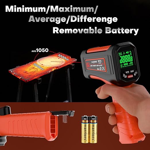 Surpeer -58℉~3272℉ Infrared Thermometer IR Gun, High-Temp Digital Temperature Gun, 50:1 Non-Contact Pyrometer for Kiln, Forge, Furnace, Engine, HVAC & Industrial Applications