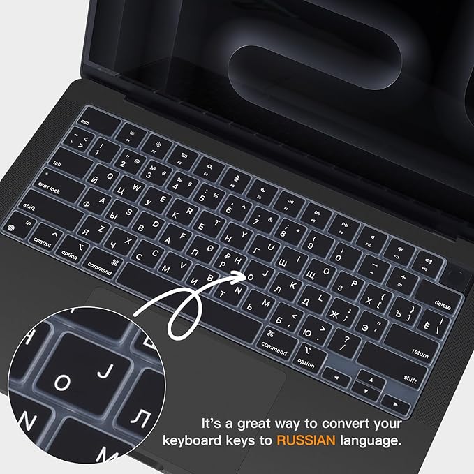 Russian Keyboard Cover Skin for 2026-2021 Apple MacBook Pro 14 A3426 A3427 A3434 A3112 A3401 A3185 A2992 A2918 A2442 A2779, MacBook Pro 16 A3428 A3429 A3403 A3186 A2991 M5-M1 Pro Max Protector-Black