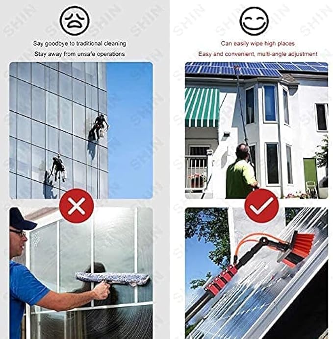 Telescopic Window Cleaning Pole & Solar Panel Brush3.610.8m Water Fed Roof Cleaning Tools for Conservatories & Photovoltaic Panels 7.2m/24FT