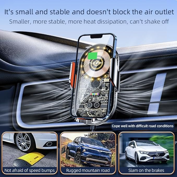 HOLIKLJY Phone Holders for Your Car with Wireless Chargre - Metal Hook Clip, Auto Clamp Air Vent Cell Phone Car Mount, Hands Free Universal Automobile Cradle Fit for iPhone Android and All Smartphones