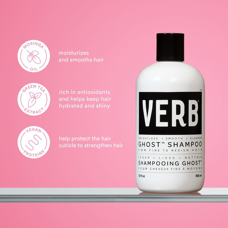 VERB Ghost Shampoo, 12 fl oz + 2.3 fl oz travel size- Infused with Moringa Oil - Cleanses Fine and Weighed Down Hair - Vegan, No Parabens or Harmful Sulfates