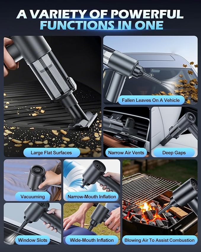 Torlaist Handheld Car Vacuum Cleaner, 15000PA Car Vacuum Cleaner and Air Duster, High Power Handheld Vacuum Cordless Rechargeable with Multi-Nozzles, Portable Mini Cars Vacuum for Cars Home Office