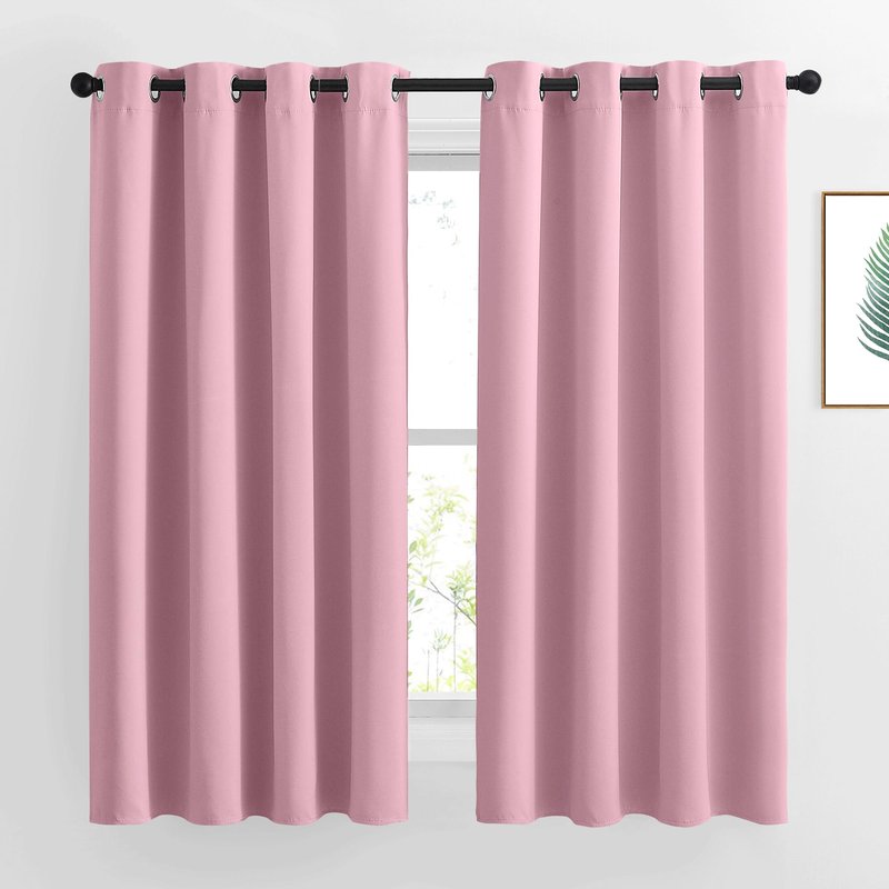 NICETOWN Room Darkening Bedroom Curtains 63 inches Long, Window Treatment Thermal Insulated Solid Grommet Voice Reducing Drapes for Kids Room, Crystal Pink, Set of 2, W46 x L63