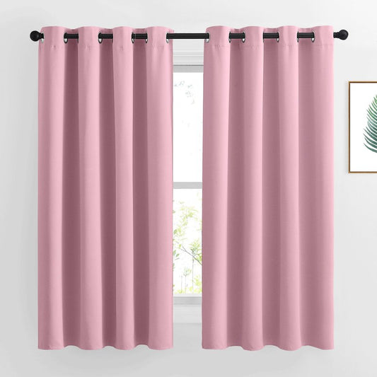 NICETOWN Room Darkening Bedroom Curtains 63 inches Long, Window Treatment Thermal Insulated Solid Grommet Voice Reducing Drapes for Kids Room, Crystal Pink, Set of 2, W46 x L63