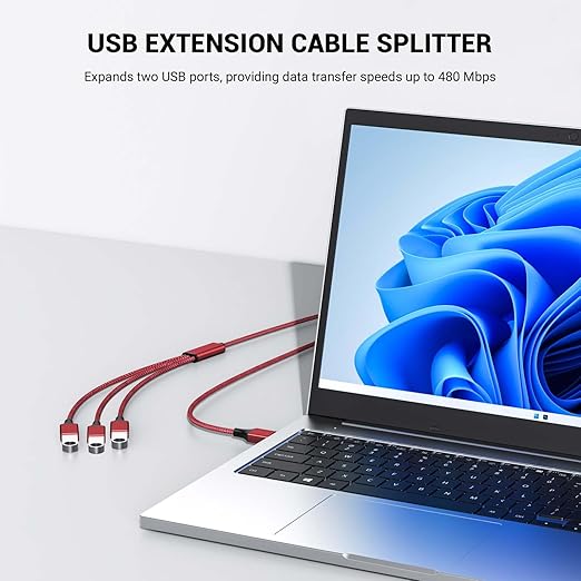 POHFP 1FT USB Splitter 3 in 1 Out, A Male to 3 Female Extension Cable, USB Y Splitter Support Charging and Data Transfer for TV/PC/Laptop/MacBook/Keyboard/ PS4/ PS5/ Flash Drive/LED Etc.(Red)