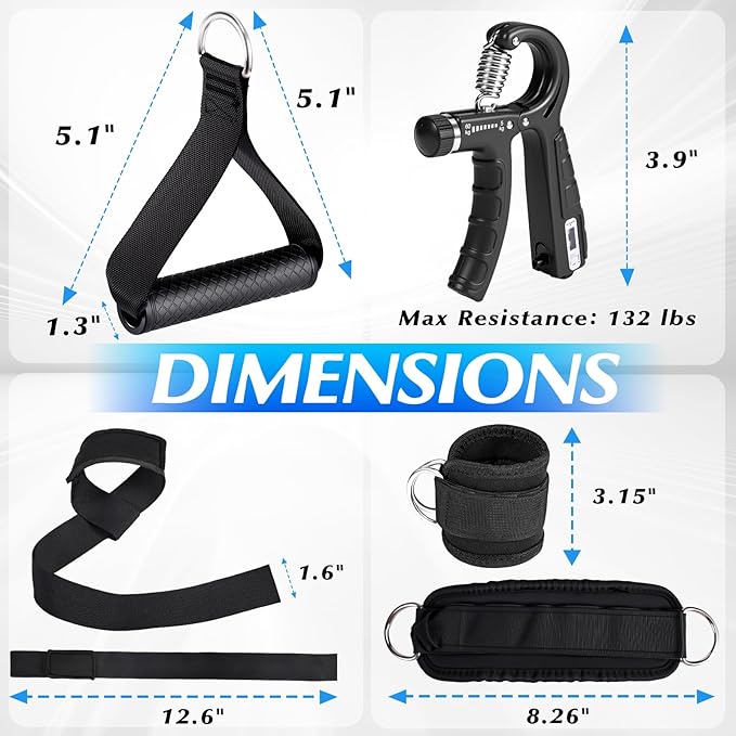 YORWHIN 10-in-1 Cable Machine Attachments Set for Gym - Includes Tricep Rope, V-Bar, Straight Bar, D-Handle, Ankle/Wrist Straps, Storage Bag - Compatible with LAT Pulldown & Home Gym Cable Machines