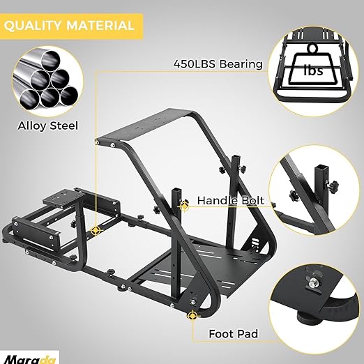 Marada Reinforced Stabilizing Racing Steering Wheel Cockpit Fit for Fanatec, for PXN, for Thrustmaster, for Logitech Device Adjustable Driving Simulator Stand, Wheel Pedal Handbrake Not Included