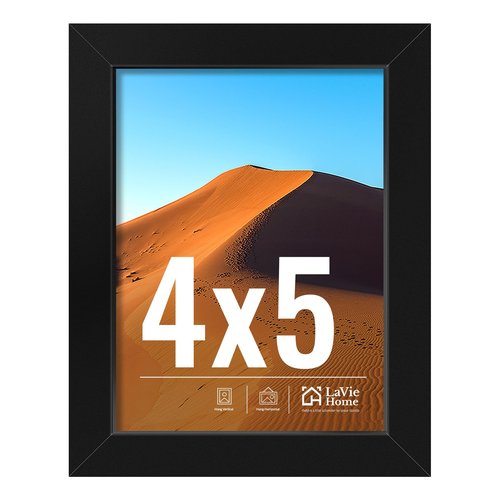 LaVie Home 4x5 Picture Frame for Wall Display, 4x5 Black Picture Frame with HD Plexiglas, 4 x 5 Frame 1 Pack, Display Frame for Vertical or Horizontal, Classic Collection
