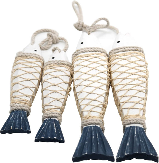 Saihisday Antique Wood Fish Wall Hanging Decor - Hand-Carved Nautical Ornaments | 12.59" H & 7.8" H