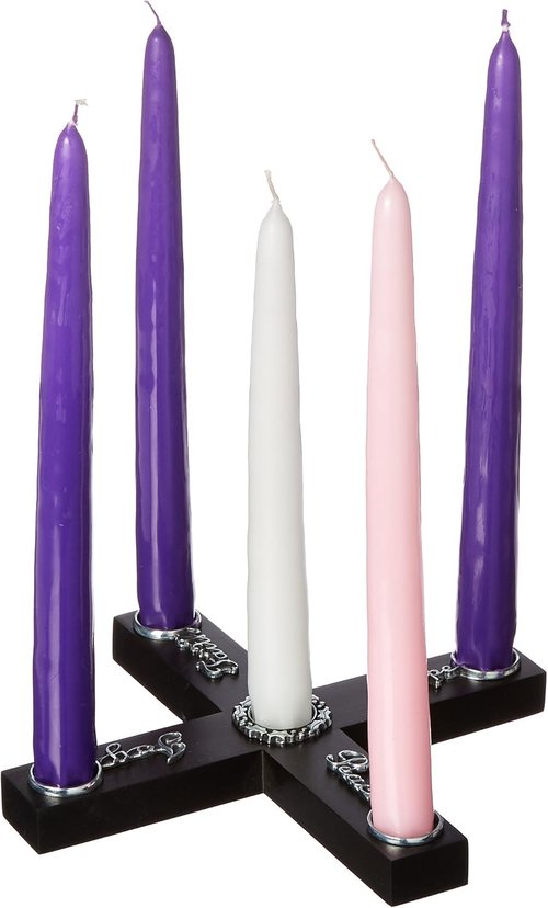 Cathedral Art Wood Cross Advent Candleholder Wreath - Joy, Faith, Hope & Peace Design