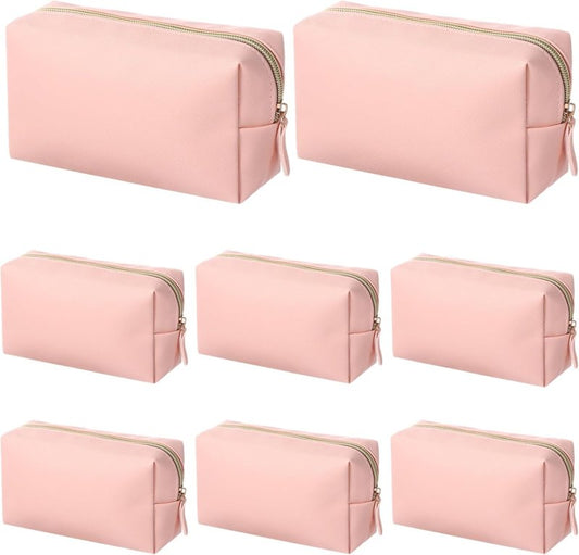 Small Makeup Bags - 8 Pcs PU Leather Waterproof Cosmetic Pouches | Portable Toiletry Organizers for Travel