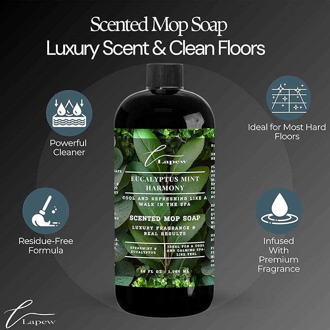 Lapew Eucalyptus Mint Harmony Scented Cleaning Bundle | Carpet Deodorizer Powder (16 oz) & Mop Soap Concentrate (36 oz) | Pet-Friendly Odor Eliminator