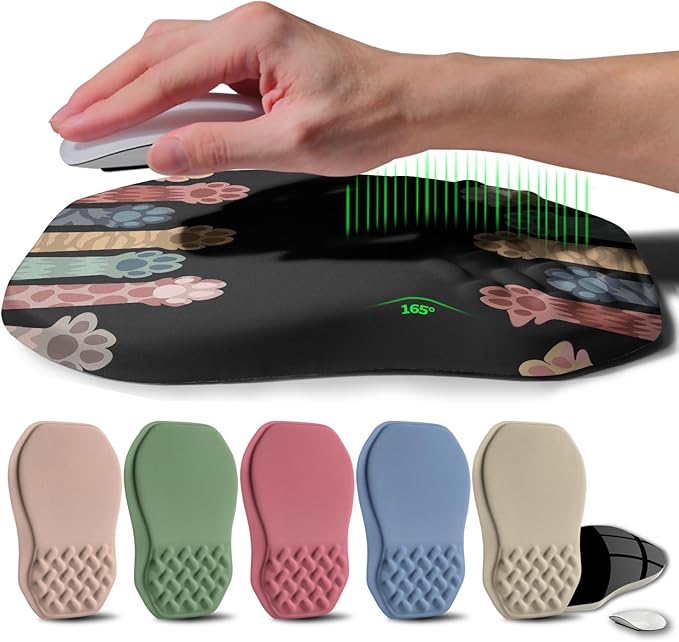 Gleamtide Ergonomic Raised Mouse Pad Wrist Support with Bilateral Slope Memory Foam Mousepad for Wrist Rest and Carpal Tunnel Pain Relief 11.8x7.9〃Cat Claws