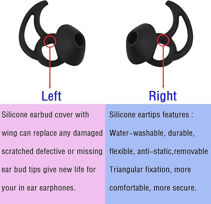 WKYMY Earbud Replacement Tips Silicone Earbud Tips Ear Bud Covers Compatible with Bose Quietcomfort and Sport Headphone Ear Tips 3 Pairs S M L Black