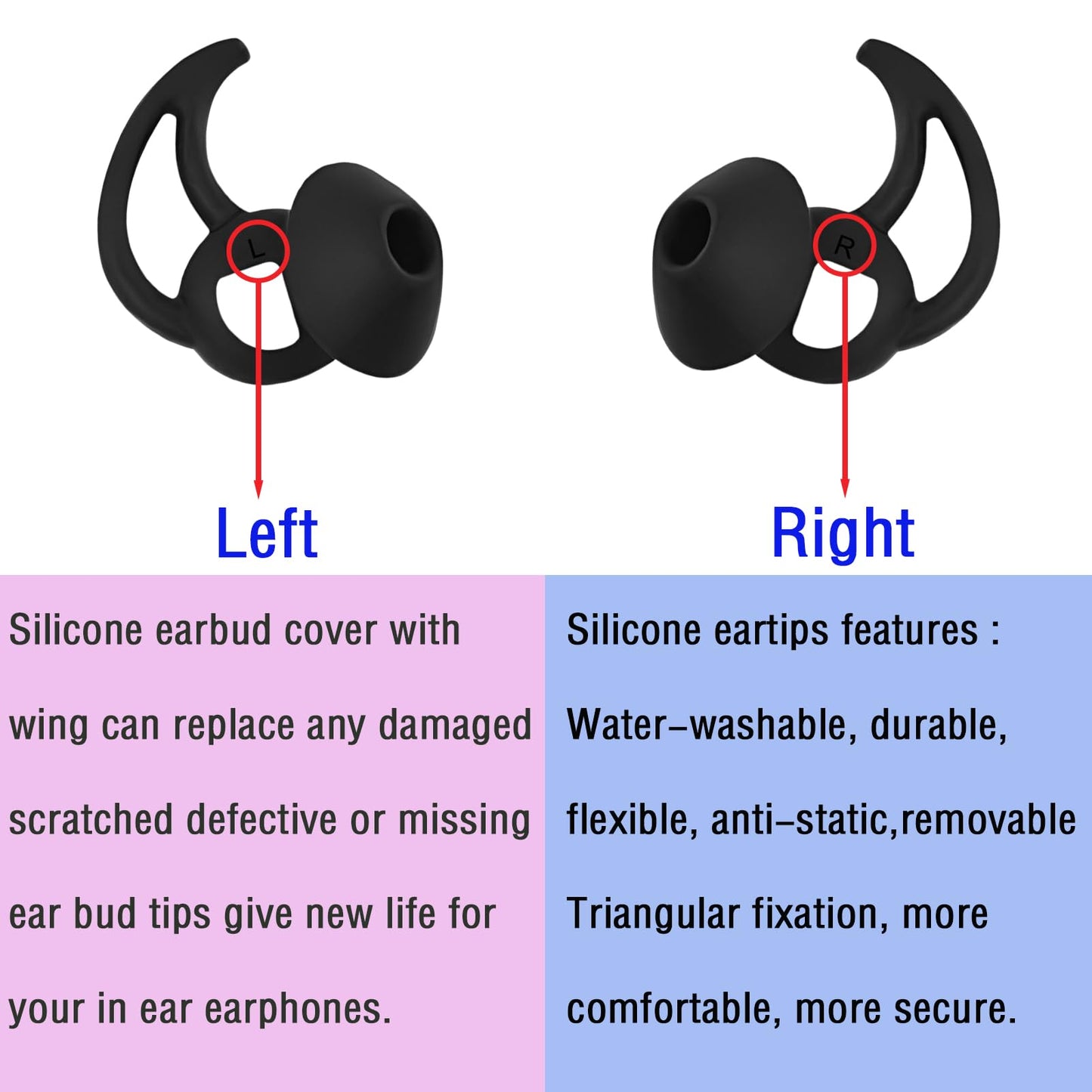 WKYMY Silicone Replacement Earbud Tips Earbud Covers Ear Tips Compatible with Bose Quietcomfort and Sport Headphone Rubber Tips Large 3 Pairs