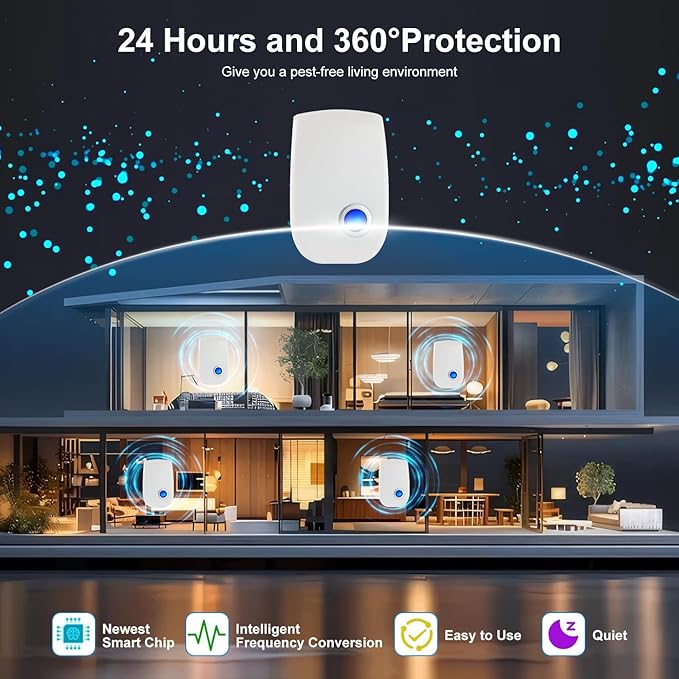 Ultrasonic Pest Repeller Indoor with 6 Pack – Human and Pet Safe–Pest Control for Home–Supermarket–Warehouse–Hotel–Restaurant